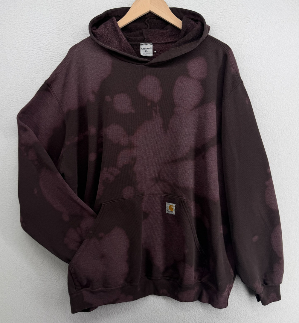 CARHARTT Hoodie Mens XL Marquette Sweatshirt Fleece Lined Tie Dye Pullover Brown